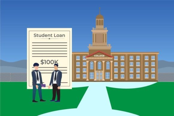 Download Student Loan Concept with College Vector - Concept Collection